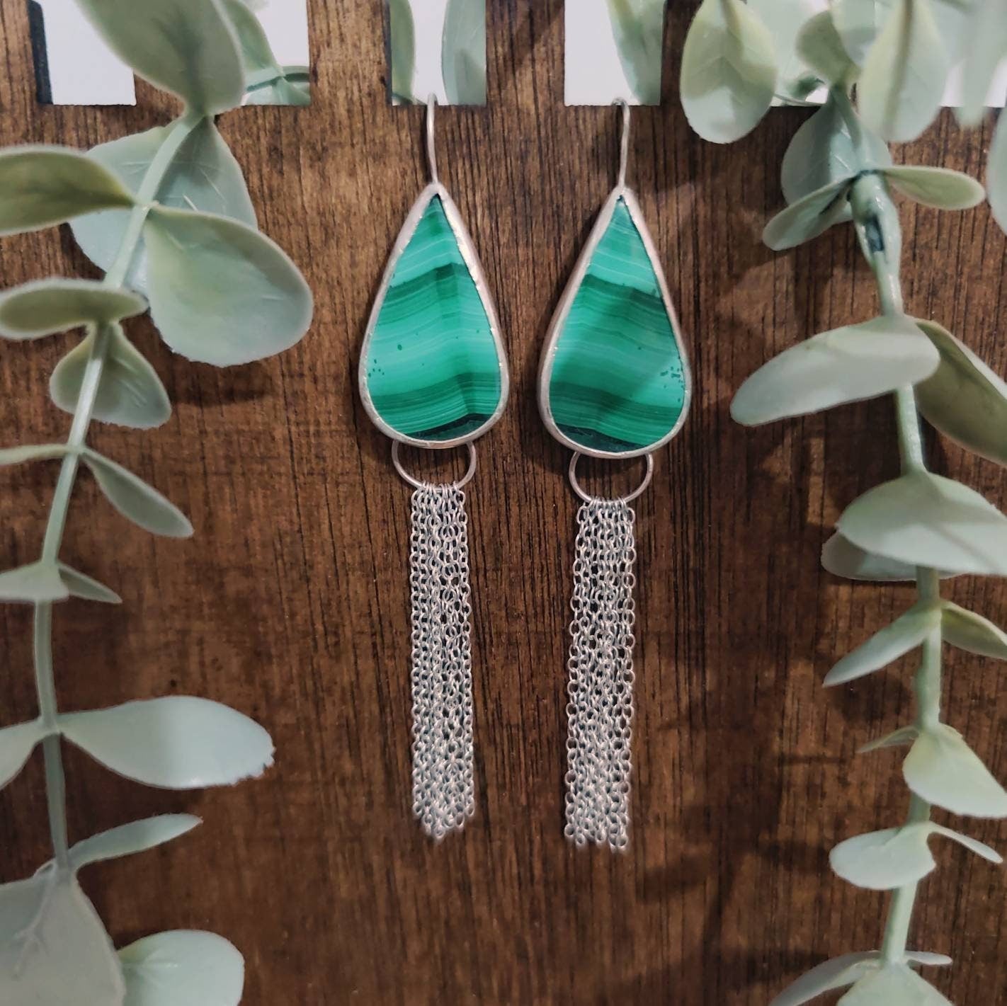 Malachite and Eco-silver Earrings dangle drop earrings