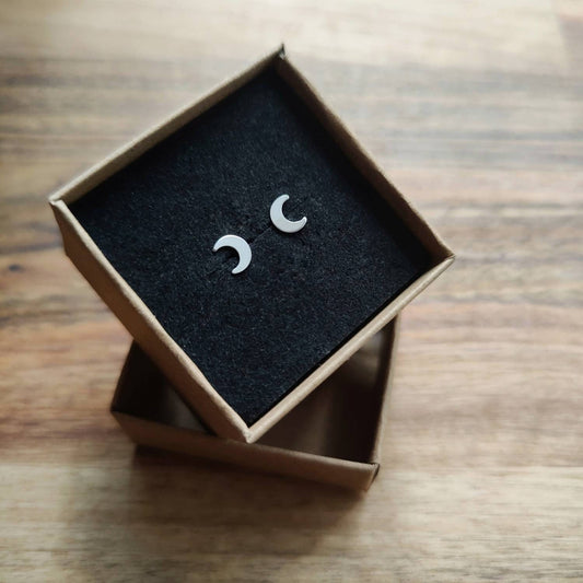 Sterling Silver 925 Miniature Moon Stud Earrings
