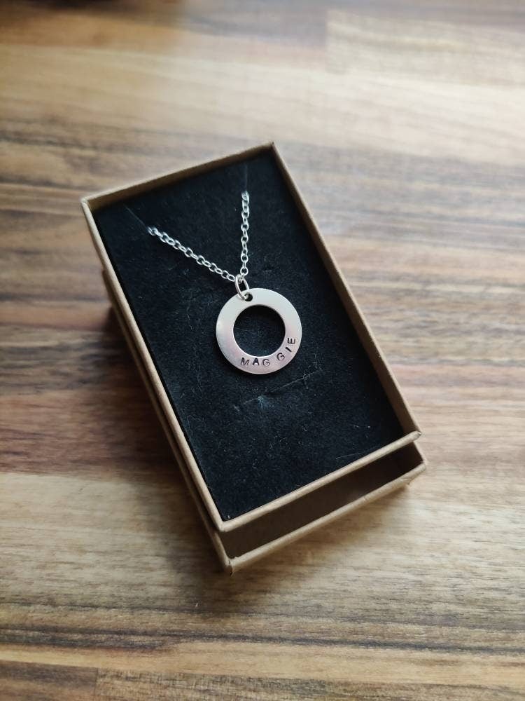 Personalised Hand Stamped Silver Washer Necklace