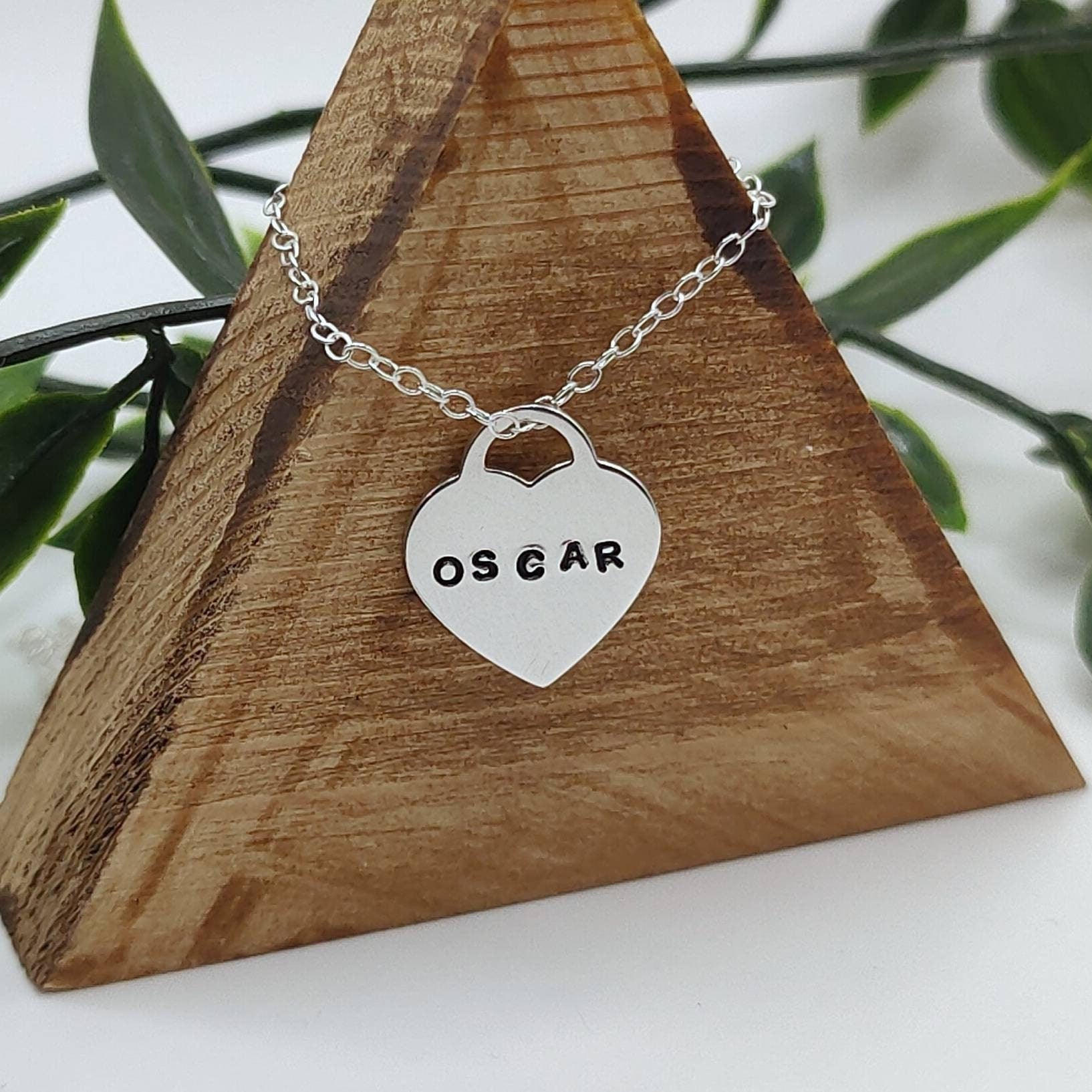 Personalised Name Heart Necklace 925 Sterling Silver Hand Stamped