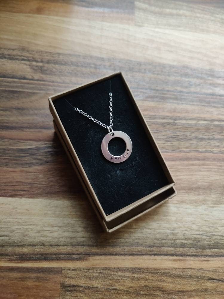Personalised Hand Stamped Silver Washer Necklace