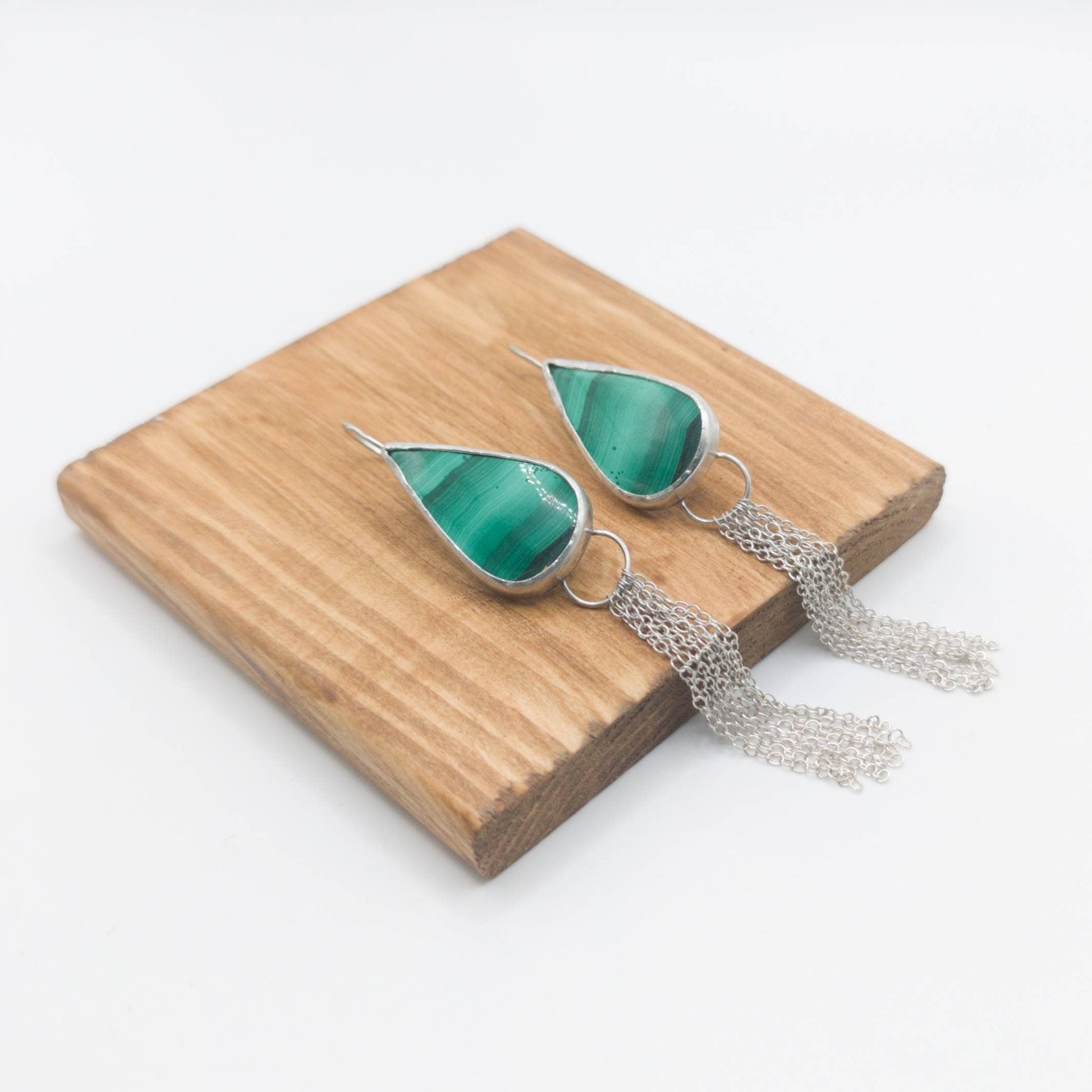 Malachite and Eco-silver Earrings dangle drop earrings