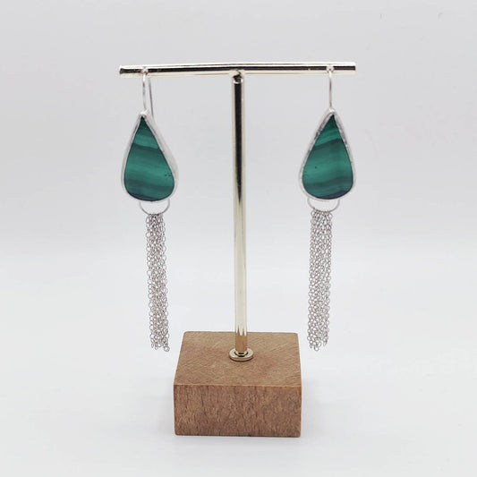 Malachite and Eco-silver Earrings dangle drop earrings