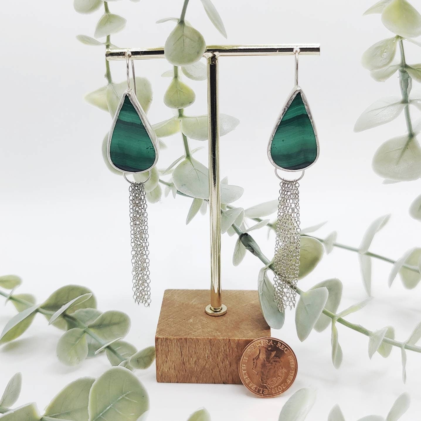 Malachite and Eco-silver Earrings dangle drop earrings